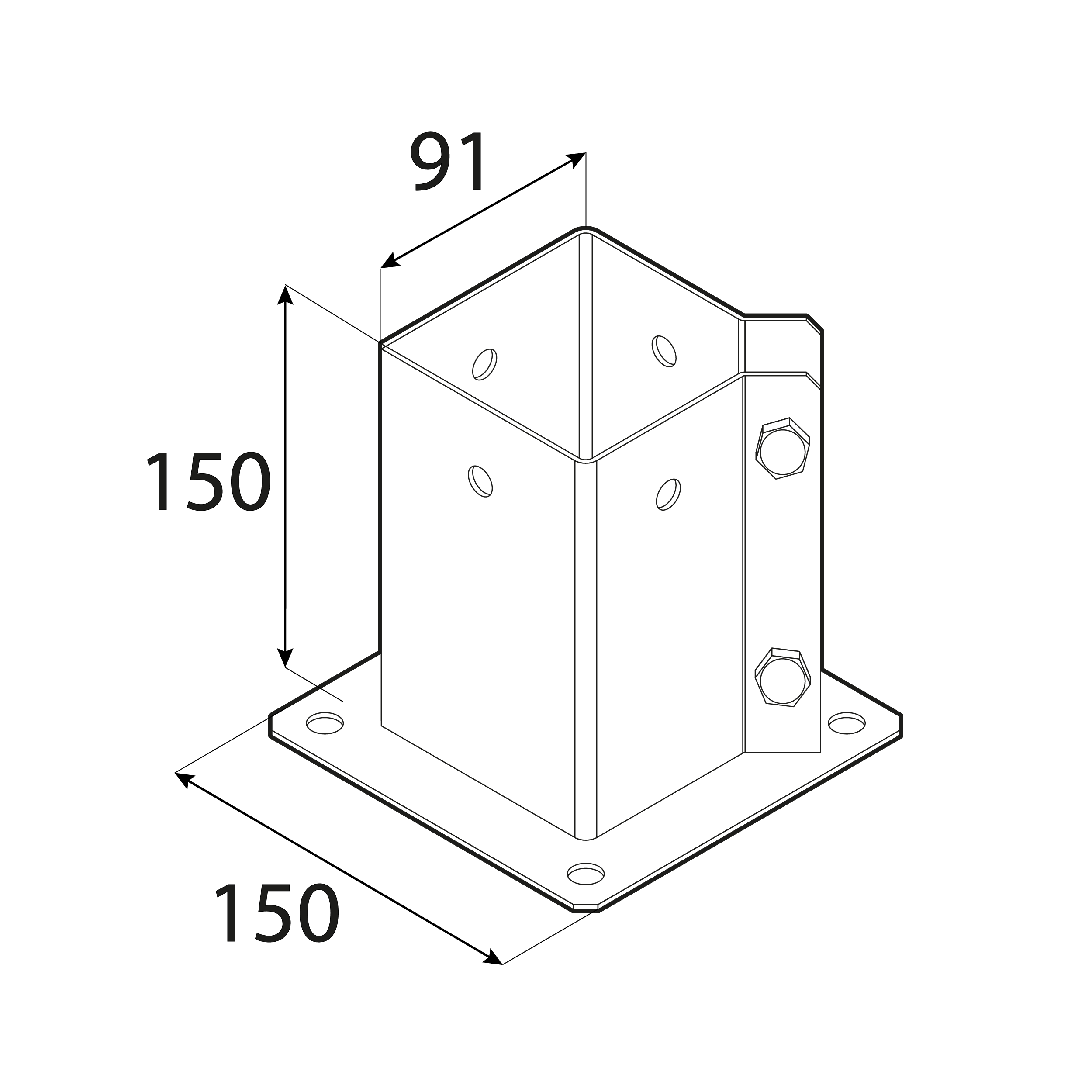 Podstawa słupa kotwa przykręcana podwójna prostokątna - PSPW | 90 mm | Czarny